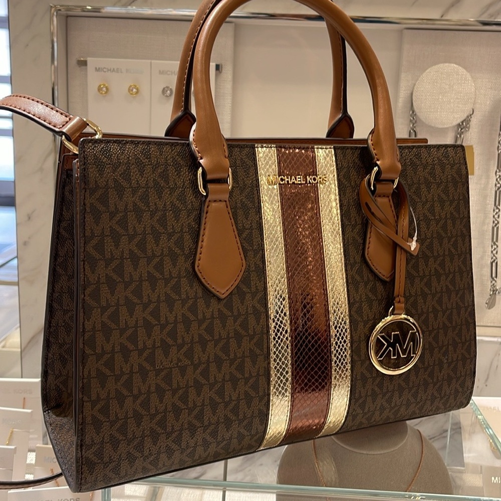 Michael Kors Sheila Medium Signature Logo and Metallic Satchel Crossbody ZC NWT - Picture 12 of 16